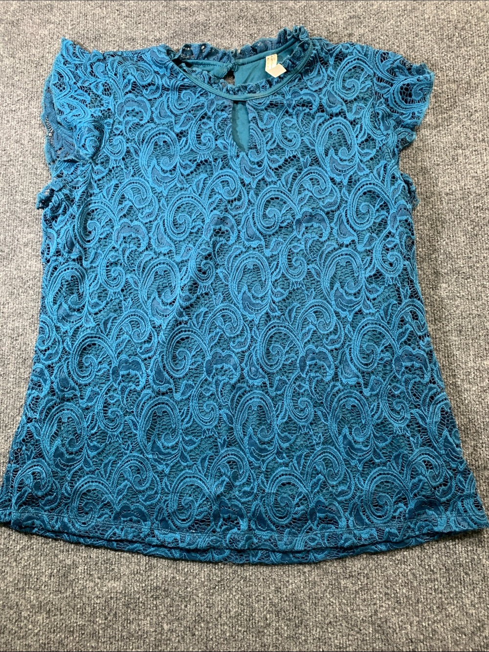 PerSeption Concept Teal Lace Cap-Sleeve Blouse